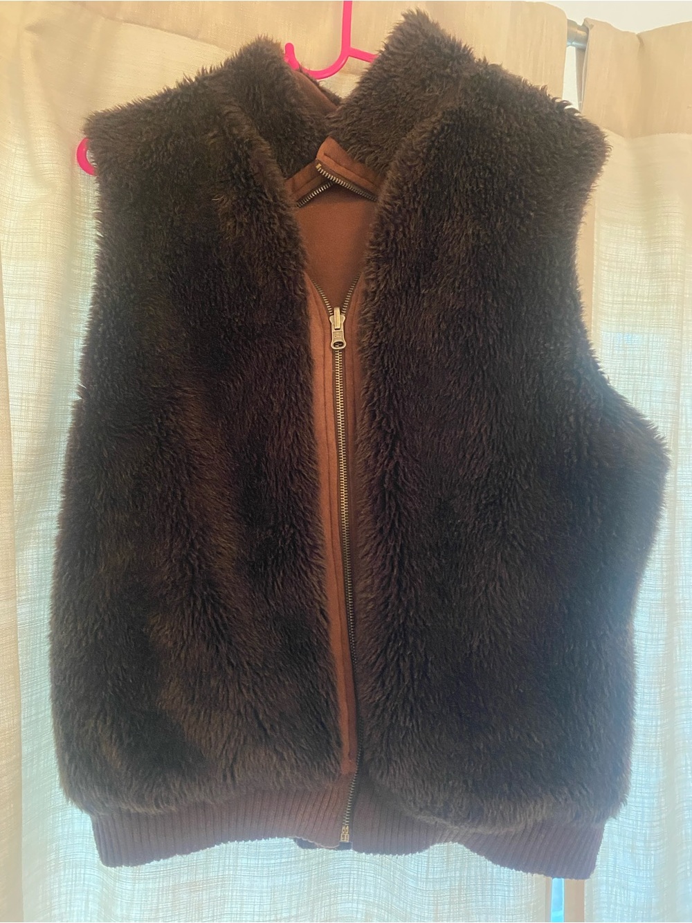 Reversible Brown Faux Fur Zip Front Vest